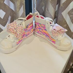 JoJo Siwa White and Pink Kids Sneakers with Multicolor Sequins